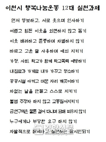 “나눔 행복 두배 기쁨” 이천에서 시작된 ‘행복나눔 운동’