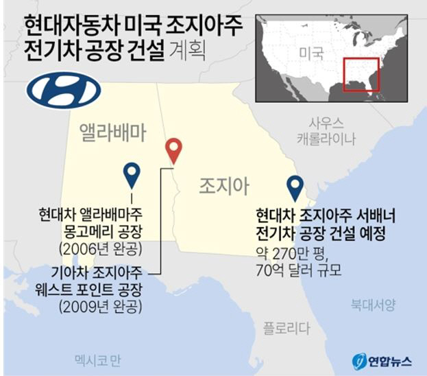 현대차그룹, 미국 조지아에 전기차공장 설립할 듯…바이든 방한에 맞춰 발표 예정