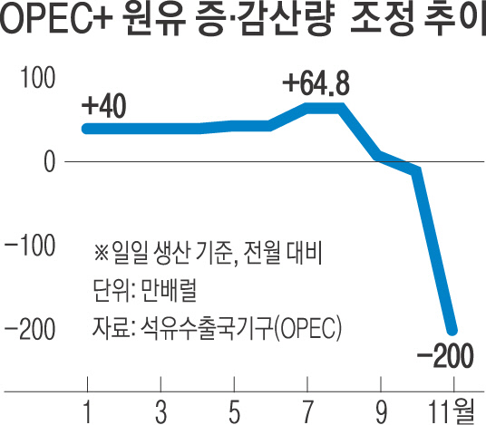 OPEC+ “원유 하루 200만배럴 감산”…미, 강력 반발