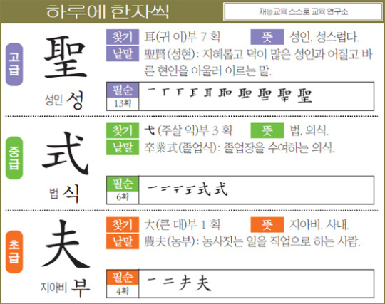 [하루에 한자씩 11월 4일] 성인 성(聖)-법 식(式)-지아비 부(夫)