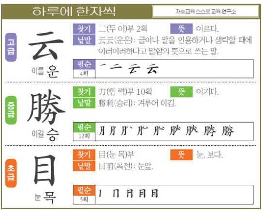 [하루에 한자씩 2월 18일] 이를 운(云)-이길 승(勝)-눈 목(目)