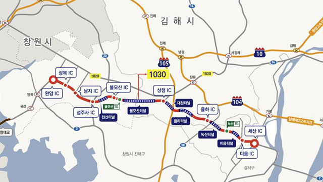 [속보] 창원-부산간 도로 지방도 1030호선 성주사 사거리~미음 교차로 부산방면 전면 통제
