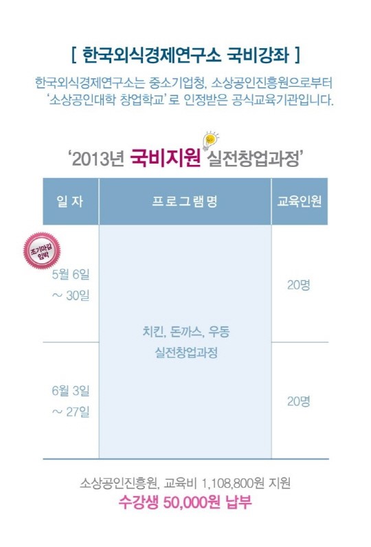 한국외식경제연구소 치킨·돈까스·우동 국비교육생 모집