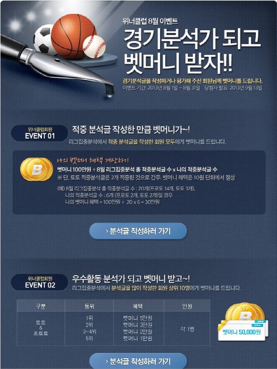 베트맨, 위너클럽 8월 이벤트 경기분석가 되고 벳머니 받자! 실시