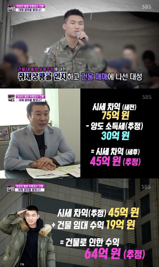 [종합] 빅뱅 대성, 불법영업 건물로 2년 만에 64억원 번다