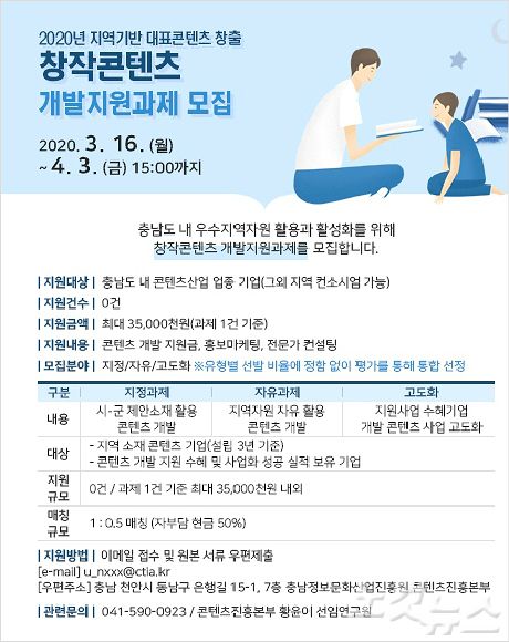 충남정보문화산업진흥원, 지역기반 대표콘텐츠사업 공모