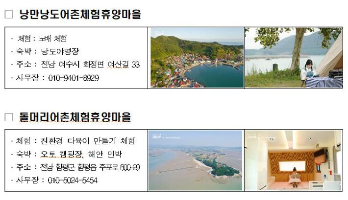 해양수산부, 거제·여수 등 어촌체험휴양마을 4곳 추천