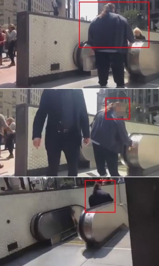 거구 여성 에스컬레이터 기다리는 이유는?
