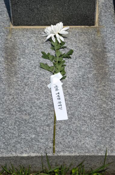 5.18 민주묘지, 문재인 대통령 이름으로 놓인 하얀 국화 | 인스티즈