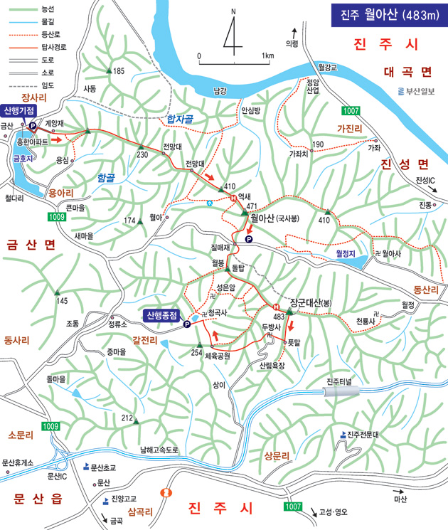 [산&산] 진주 월아산 산행지도