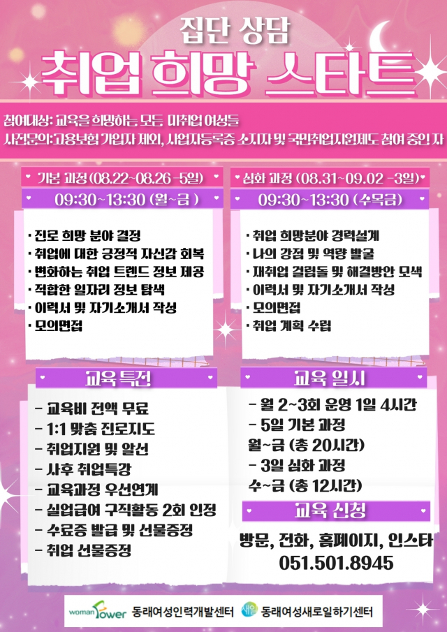 동래여성인력개발센터, 경력단절 여성 취업을 위한 ‘집단상담 취업희망 스타트’ 진행