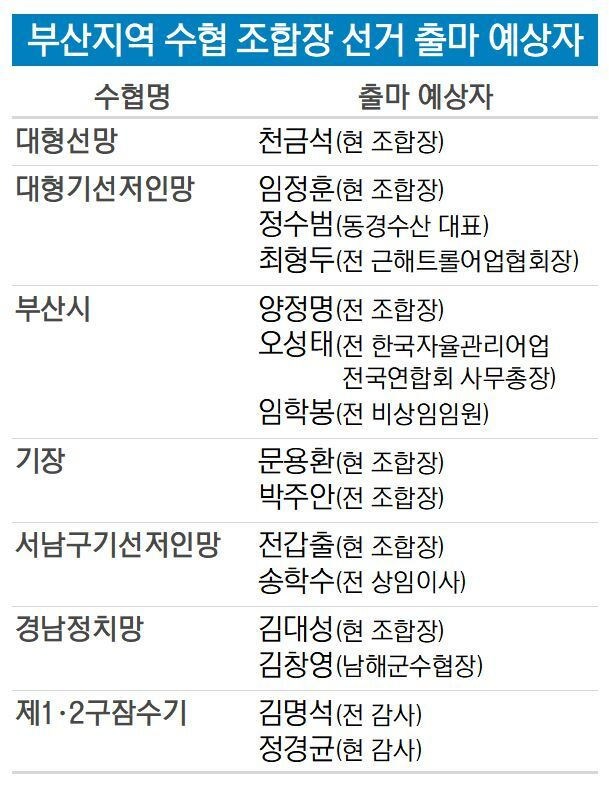수산업계 사활 달린 수협 조합장 선거, 누가 도전하나