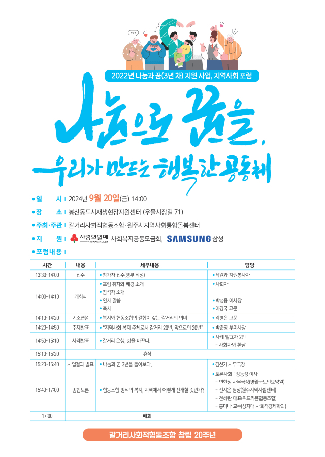 원주 갈거리사회적협동조합 창립 20주년 지역사회 포럼