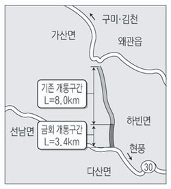왜관 금남~달성 동곡 3.4km 15일 임시개통