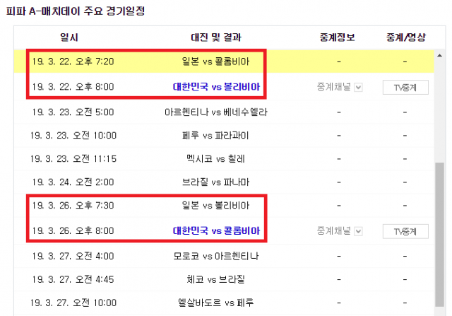 볼리비아(대 한국)·콜롬비아(대 일본) 동북아시아 축구 투어 왔네…중계 방송사와 피파랭킹은?
