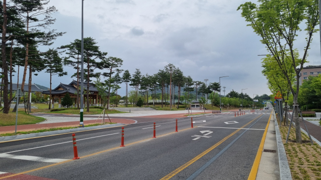 경북도청 정문 앞 도로 주말에는 다시 닫힐듯