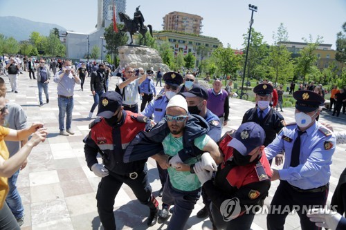 ALBANIA PROTEST PANDEMIC CORONAVIRUS COVID-19