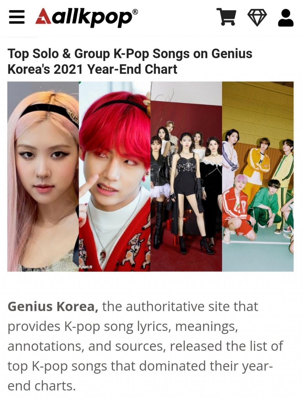 방탄소년단 뷔 자작곡 스노우 플라워 지니어스 코리아 2021 K팝 톱 송 남자 솔로 최고 순위..막강 핫 인기