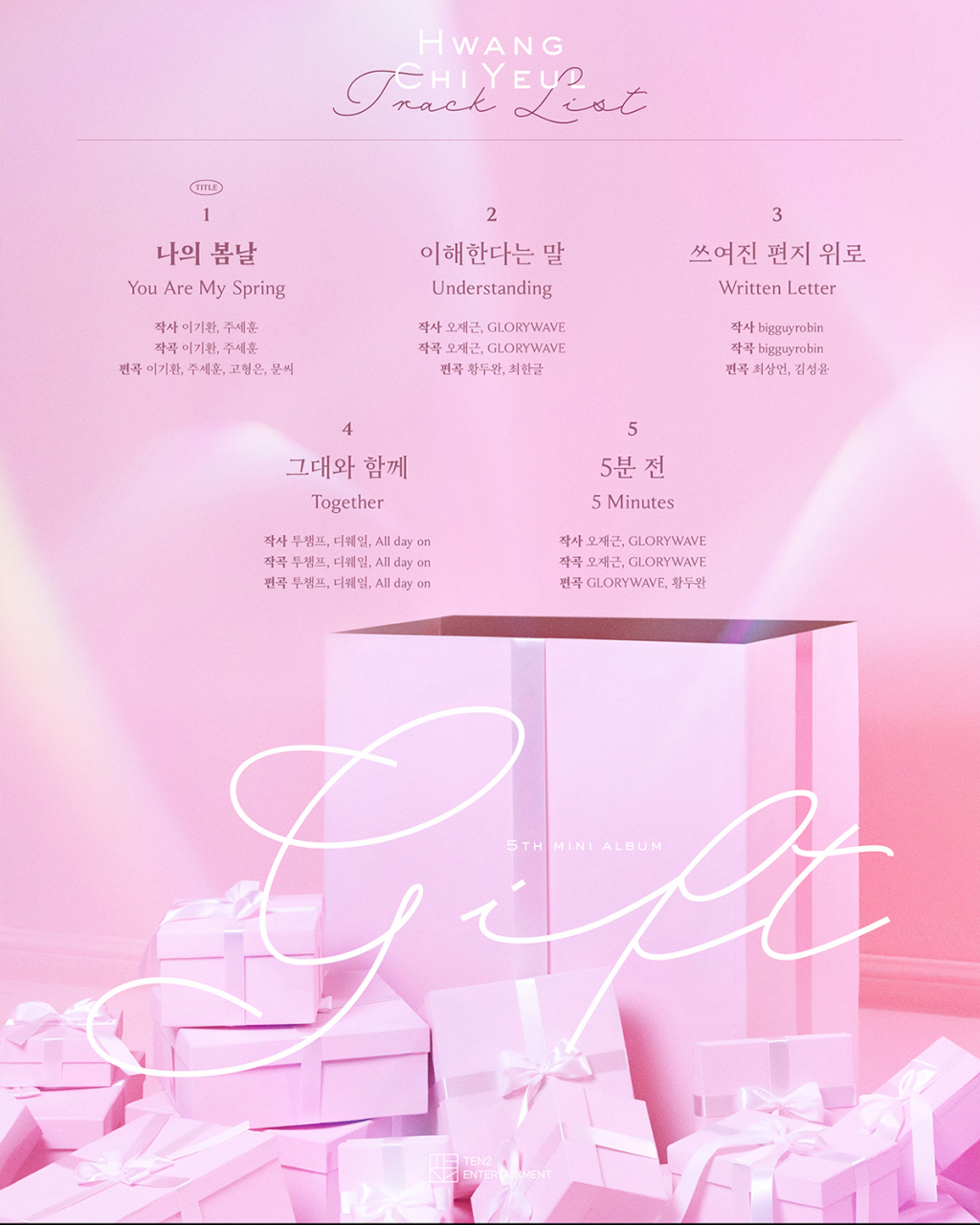 황치열, 미니 5집 GIFT 트랙리스트 공개..타이틀곡은 나의 봄날