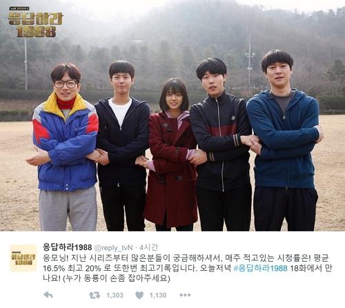 응답하라1988, 시청률 20% 또다시 새로 쓴 최고기록