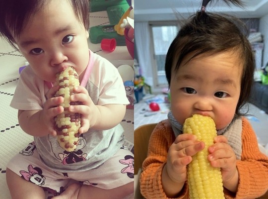 이윤지, 큰딸 라니+둘째 소울 옥수수 먹는 모습..완전 똑같네