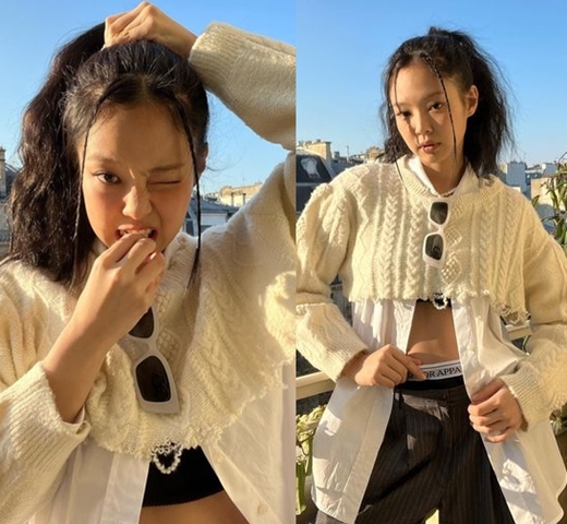 옷을 싹둑 잘랐나?…제니, 복근노출 파격패션 올봄 유행?