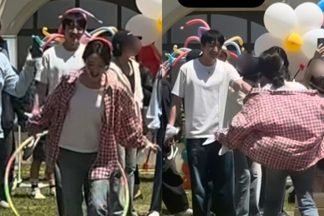 바타, 지예은에 눈을 못 떼네…신발도 들어주는 찐 사랑 [MD이슈]
