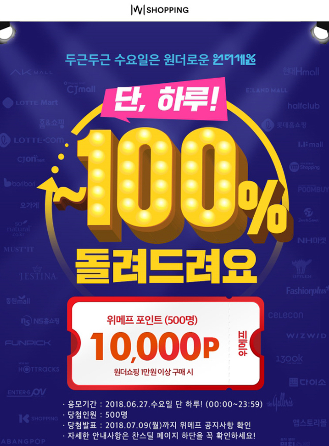 위메프 원더쇼핑, 최대 100% 페이백 이벤트 진행