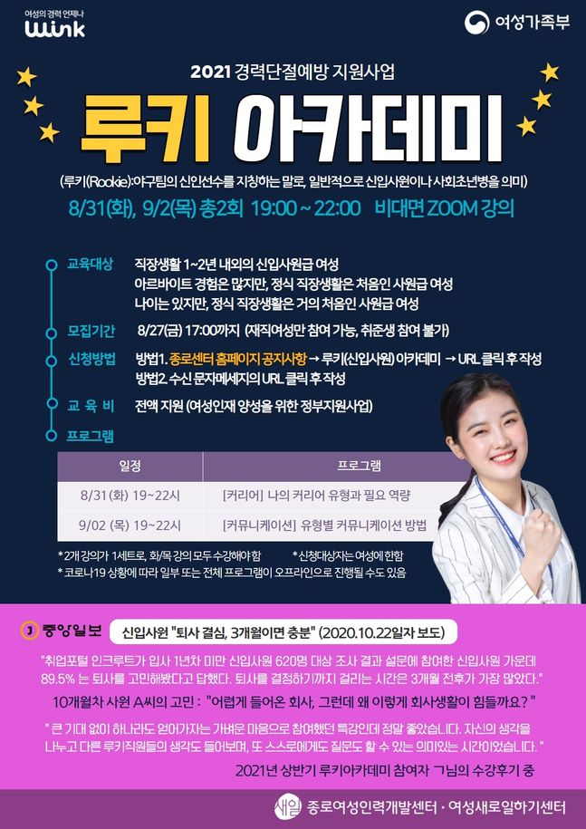 종로여성인력개발센터 2021 경력단절 예방 지원 사업 펼쳐