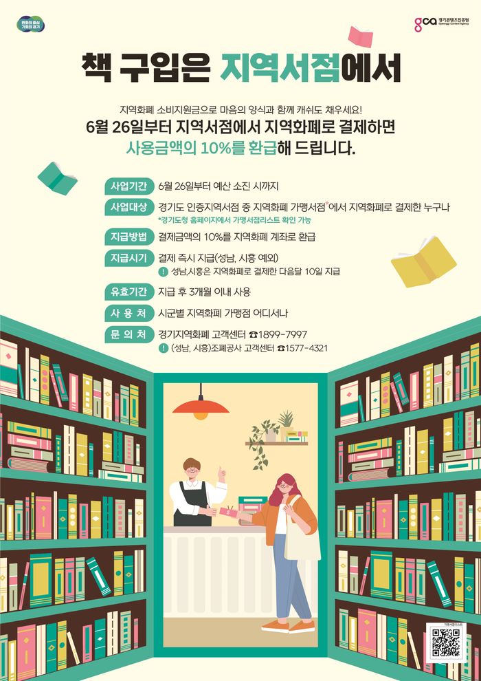 지역 서점서 책 구매 10% 환급 …경기도, 지역서점 지역화폐 소비지원금 지급
