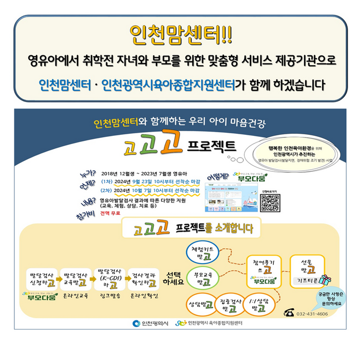“우리 아이 발달 특성이 궁금해”…인천맘센터, ‘고고고 프로젝트’ 대상자 모집