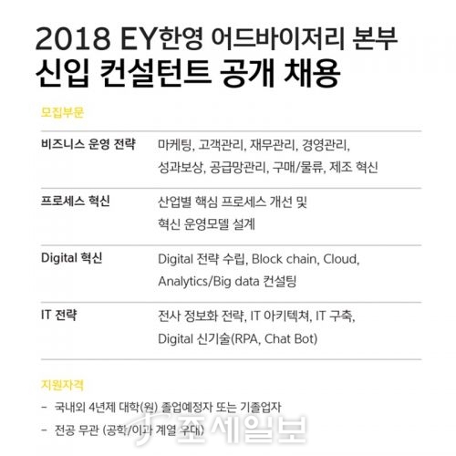  EY한영, 어드바이저리 본부 신입 컨설턴트 공개 채용