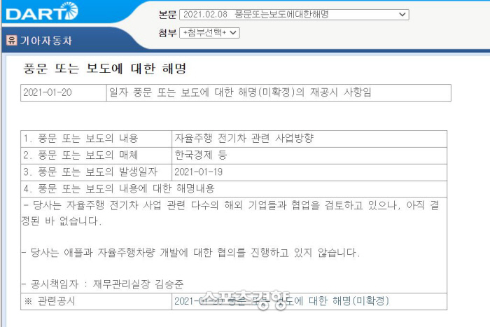 그렇게 알렸는데도, 애플카 묻지마 투자 ‘패닉’ 현대차·기아 “애플과 자율주행차량 개발 협의 진행하고 있지 않다”