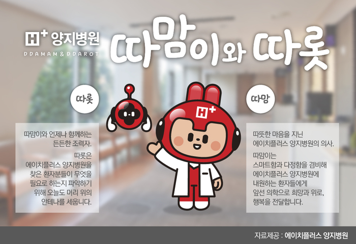 따뜻한 혁신 담은 ‘AI로봇 캐릭터’…탄생에이치플러스 양지병원 캐릭터, AI로봇 따맘이·따롯