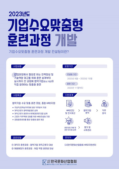 한국문화산업협회, 기업수요맞춤형 훈련과정 개발 컨설팅 사업 운영
