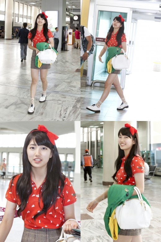 수지 깔맞춤 공항패션 눈에 확 띄네
