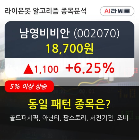 남영비비안, 상승중 전일대비 +6.25%... 이 시각 거래량 6만2013주