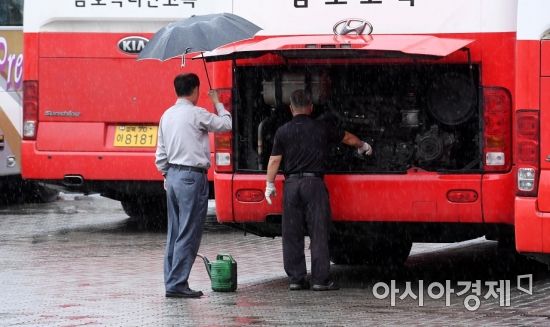 [포토] 추석 앞두고 고속버스 점검하는 정비사