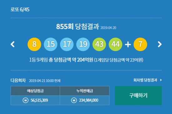 제855회 로또, 9명 당첨자 중 자동은 7명…당첨금 22억