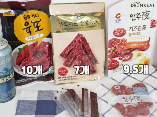 [드링킷] 맥주 친구 육포, 편의점 제품 일렬 비교