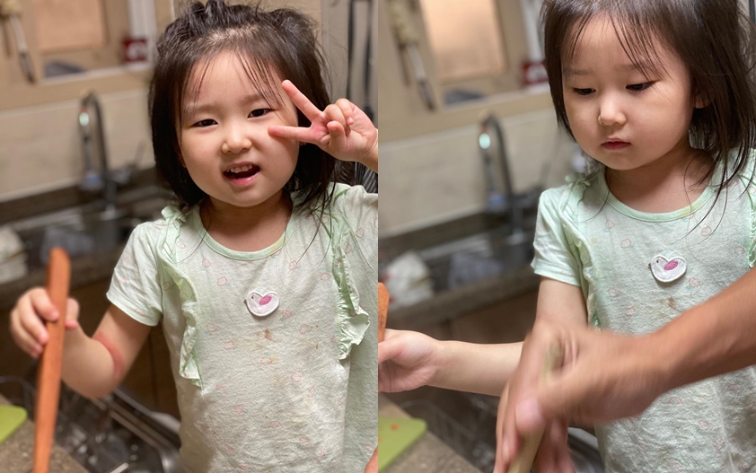홍경민 딸 라원, 아빠와 요리 도전 엄마의 숟가락 부른 맛 [★해시태그]