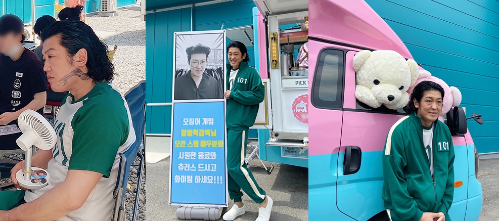 오징어 게임 허성태, 촬영장 밖 함박미소…빌런 덕수는 어디에