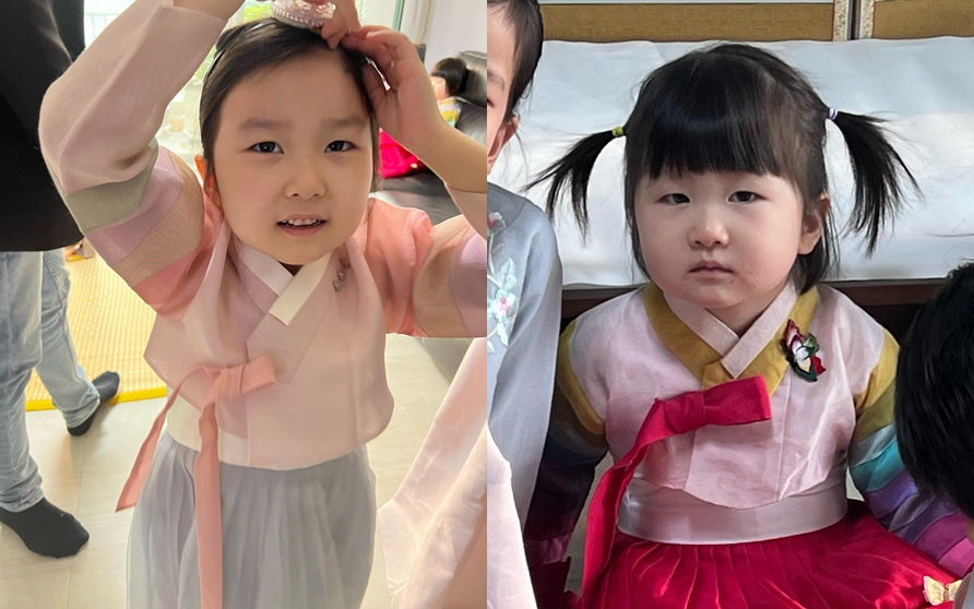 홍경민 딸 라원·라임, 한복 입고 신났네…아빠 썰매 타고