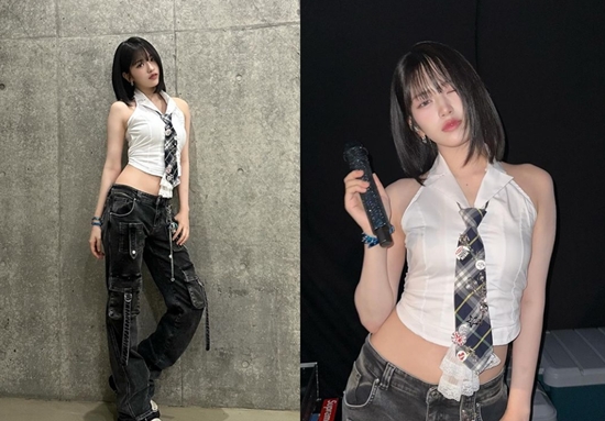 아이브 안유진, 잘록한 허리 드러나는 크롭티…시크한 매력