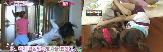 Mnet ‘소녀, 학교에 가다’(왼쪽)와 KBSJOY ‘소녀시대의 헬로베이비’