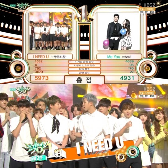 뮤직뱅크 방탄소년단, 아이 니드 유로 데뷔 후 첫 공중파 1위 울먹