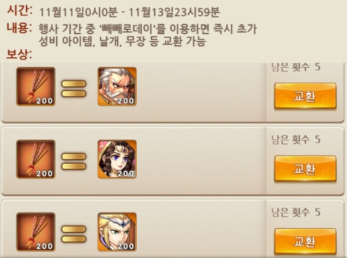 [이슈] 인기 모바일 전략 RPG 삼국지 천하무적, 빼빼로데이 특별 이벤트 시작