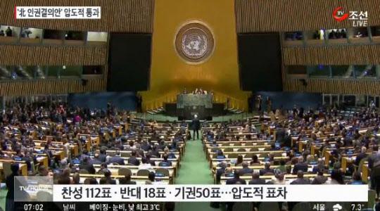 북한 인권결의안, 북한인권사항 규탄, 관련자에 대한 책임을… 압도적 차이로 통과