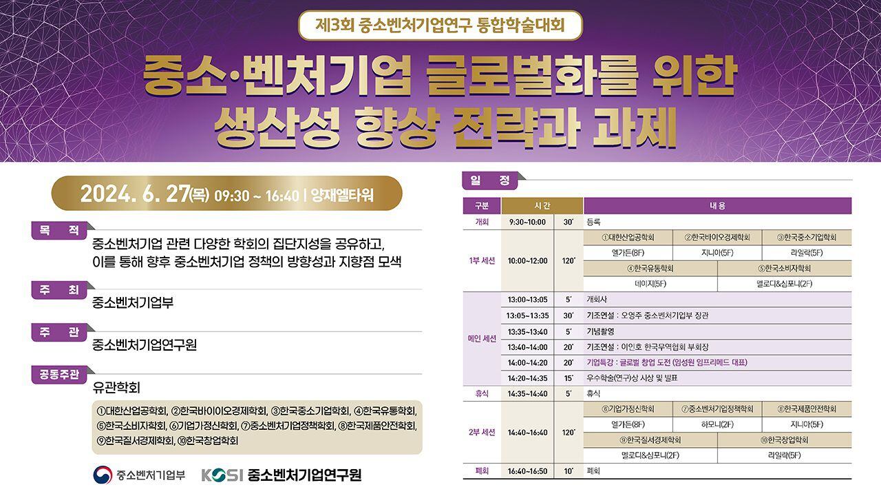 중기연구원, ‘제3회 중소벤처기업연구 통합학술대회’ 개최