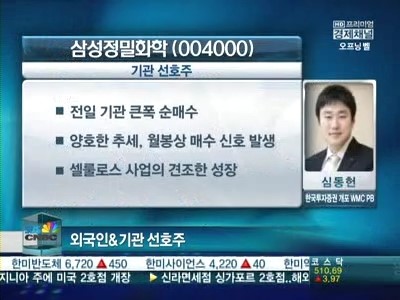 [수급유망주]다른 화학주와 달라 삼성정밀화학, 기관 눈독